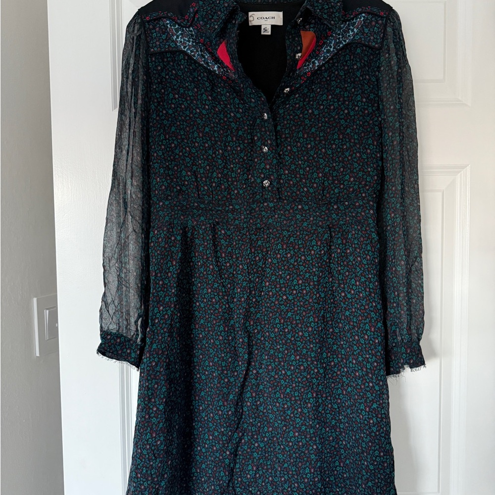 Coach Black Long Sleeve Sundress with Notched Collar